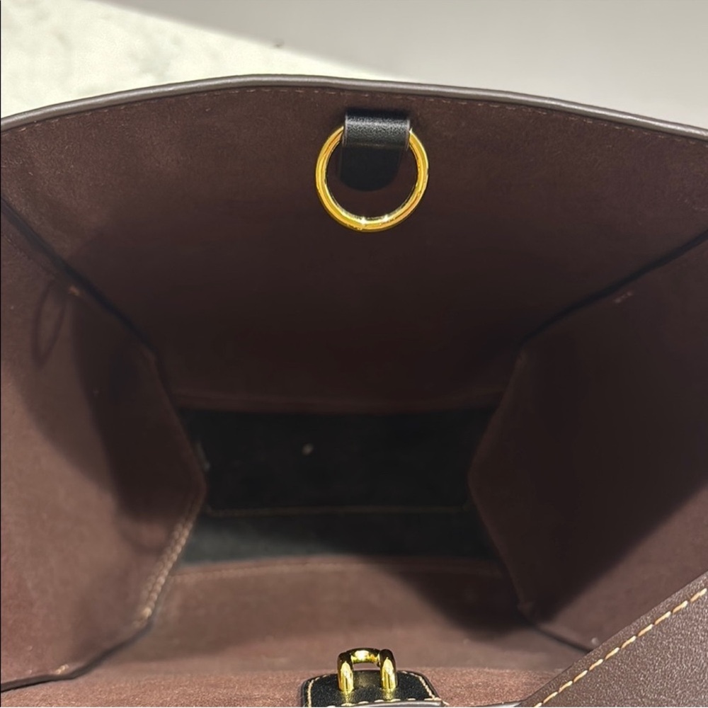 AALLYN Leather Jordan Bucket Bag Black Gold Purse - Picture 3 of 9
